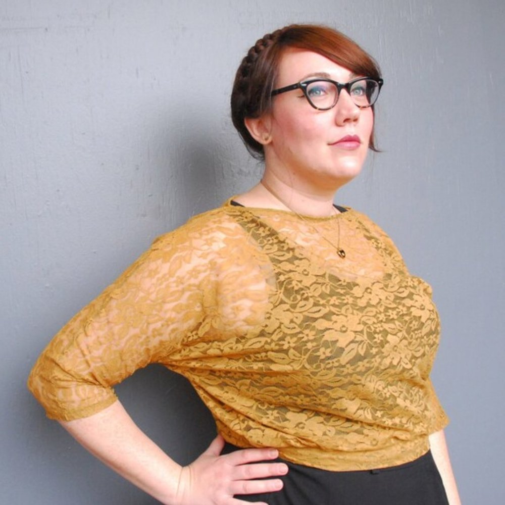 3/4 Sleeve Yellow Lace Top
